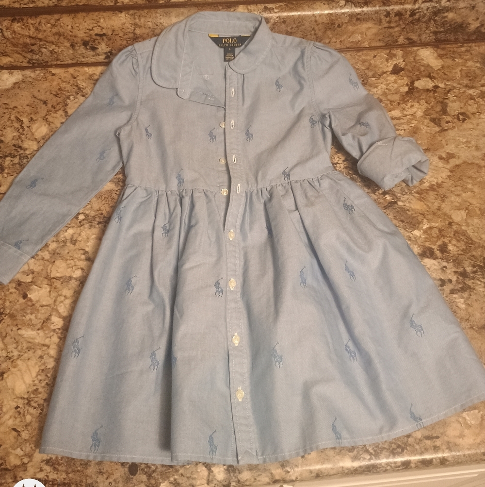 Ralph Lauren Polo Girls Pony Print Dress Denim Size 5 New